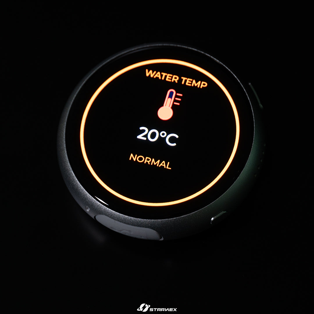 SRACING M1 round dashboard gauge showing water temperature