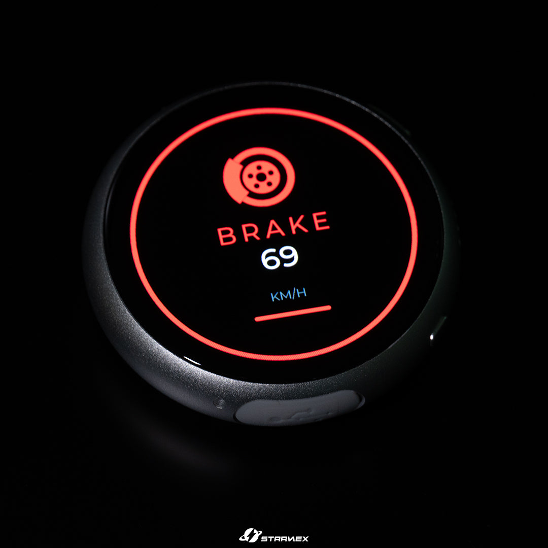 SRACING M1 round OBD gauge showing brake data