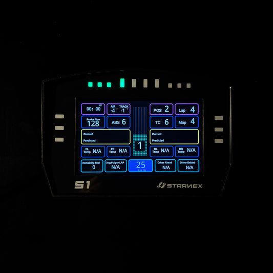 SRACING S1 automotive racing gauge front view on a black background