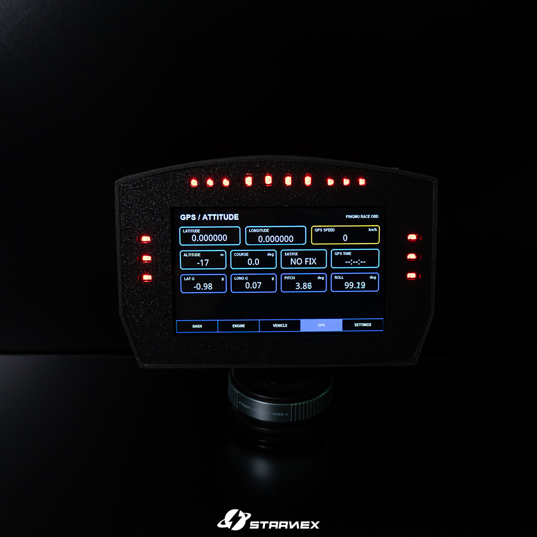 SRACING S1 gauge displaying OBD system status with red LED indicators