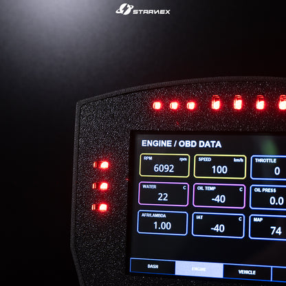 Close-up of the SRACING S1 engine and OBD data screen