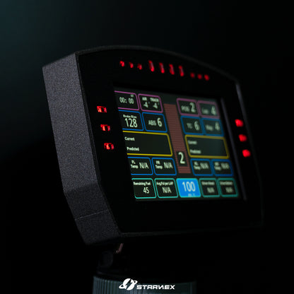 Angled view of the SRACING S1 automotive racing gauge with illuminated LEDs