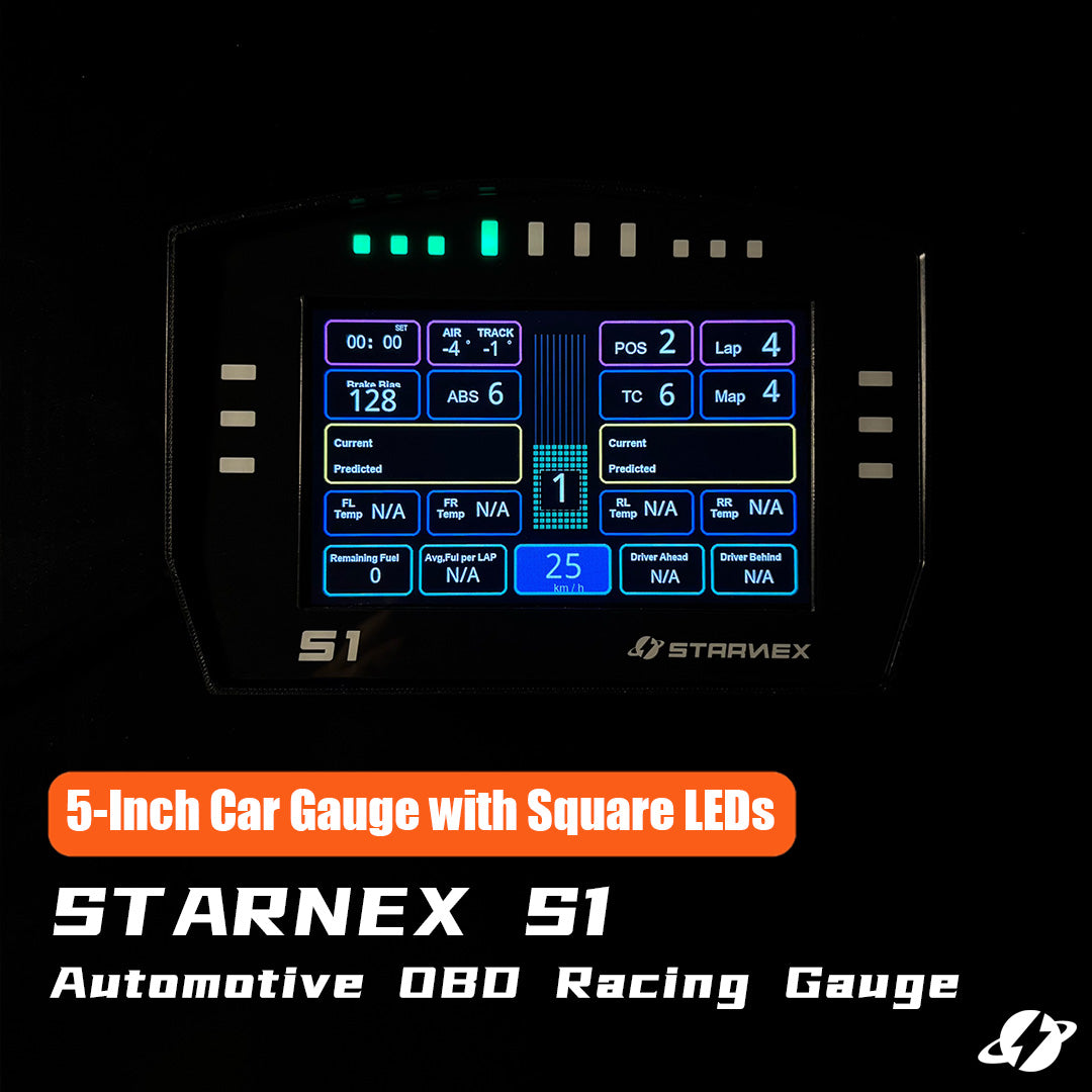 SRACING S1 5-inch automotive OBD racing gauge with square LED indicators